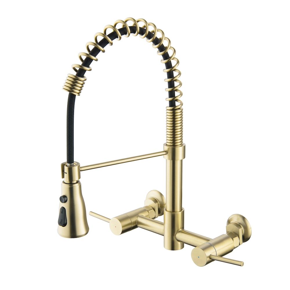 WBF17 2-Handle Wall Mount Kitchen Faucet in Brushed Gold