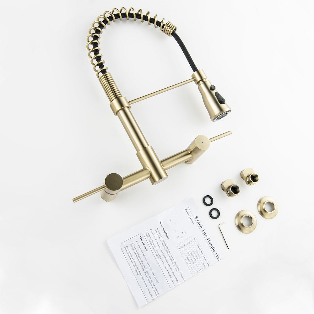 WBF17 2-Handle Wall Mount Kitchen Faucet in Brushed Gold