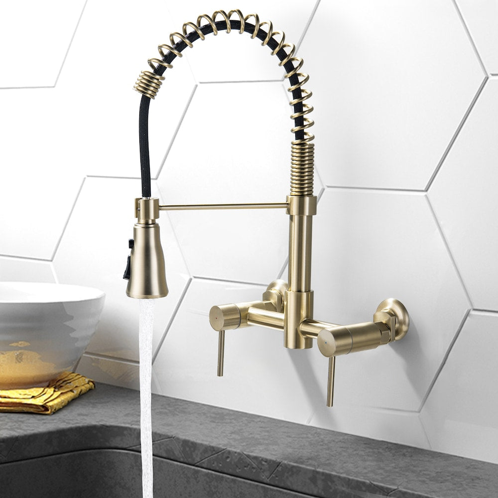 WBF17 2-Handle Wall Mount Kitchen Faucet in Brushed Gold