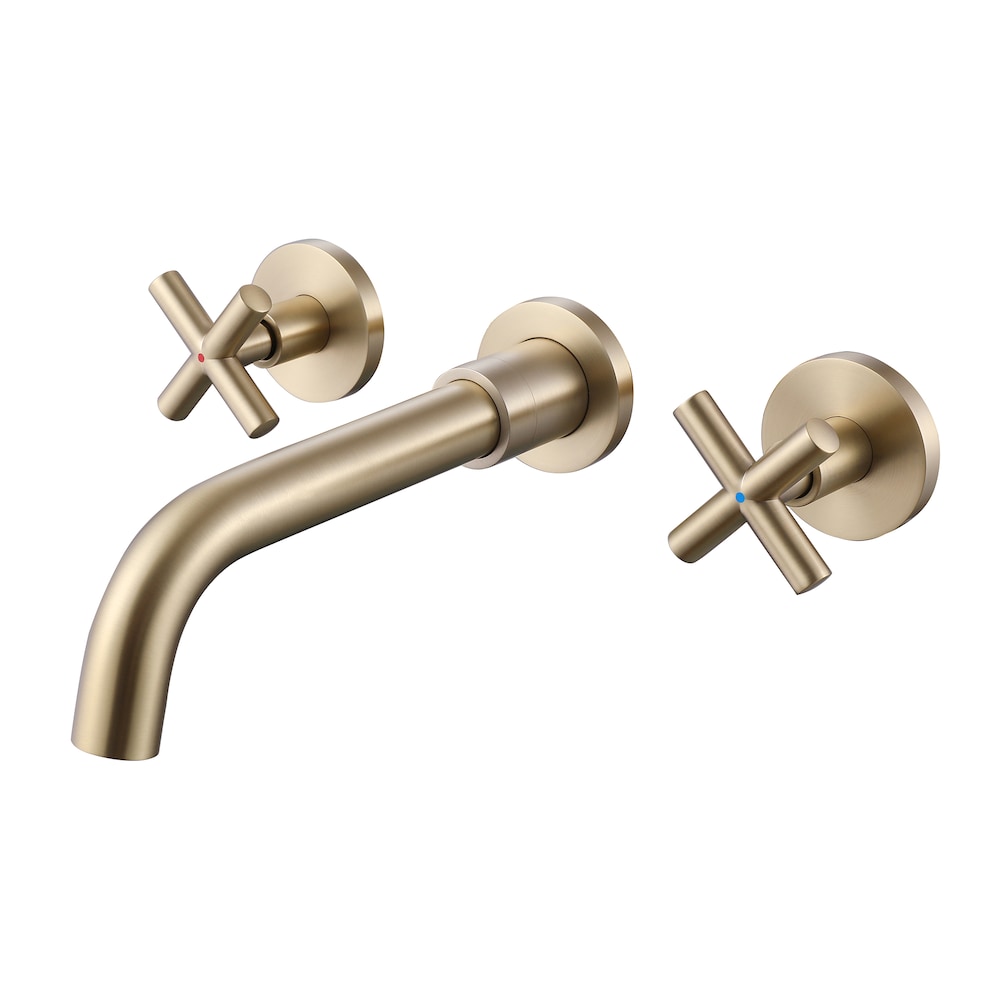 RZCJ8 Wall Mount Bathroom Sink Faucet with 2 Handle in Brushed Gold