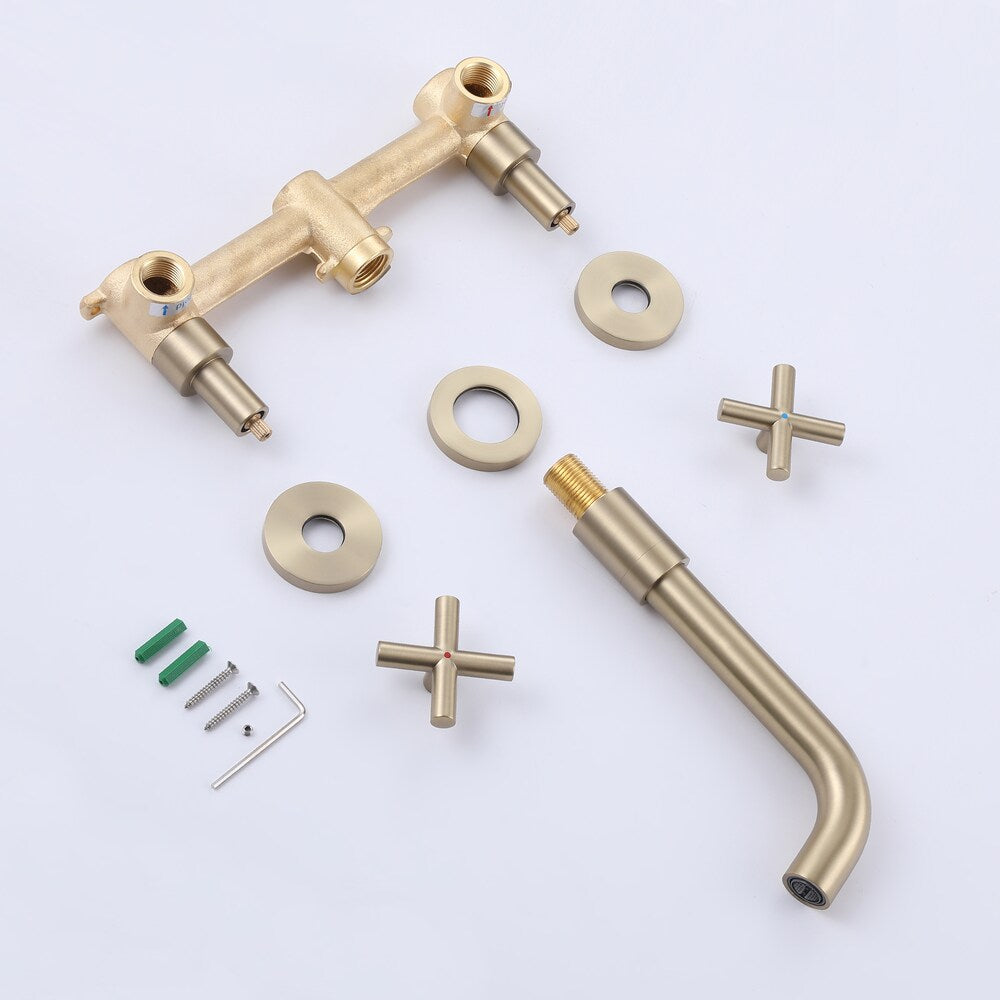 RZCJ8 Wall Mount Bathroom Sink Faucet with 2 Handle in Brushed Gold