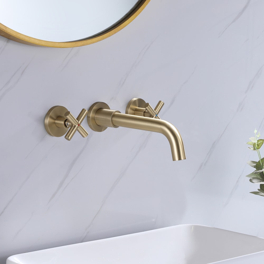 RZCJ8 Wall Mount Bathroom Sink Faucet with 2 Handle in Brushed Gold