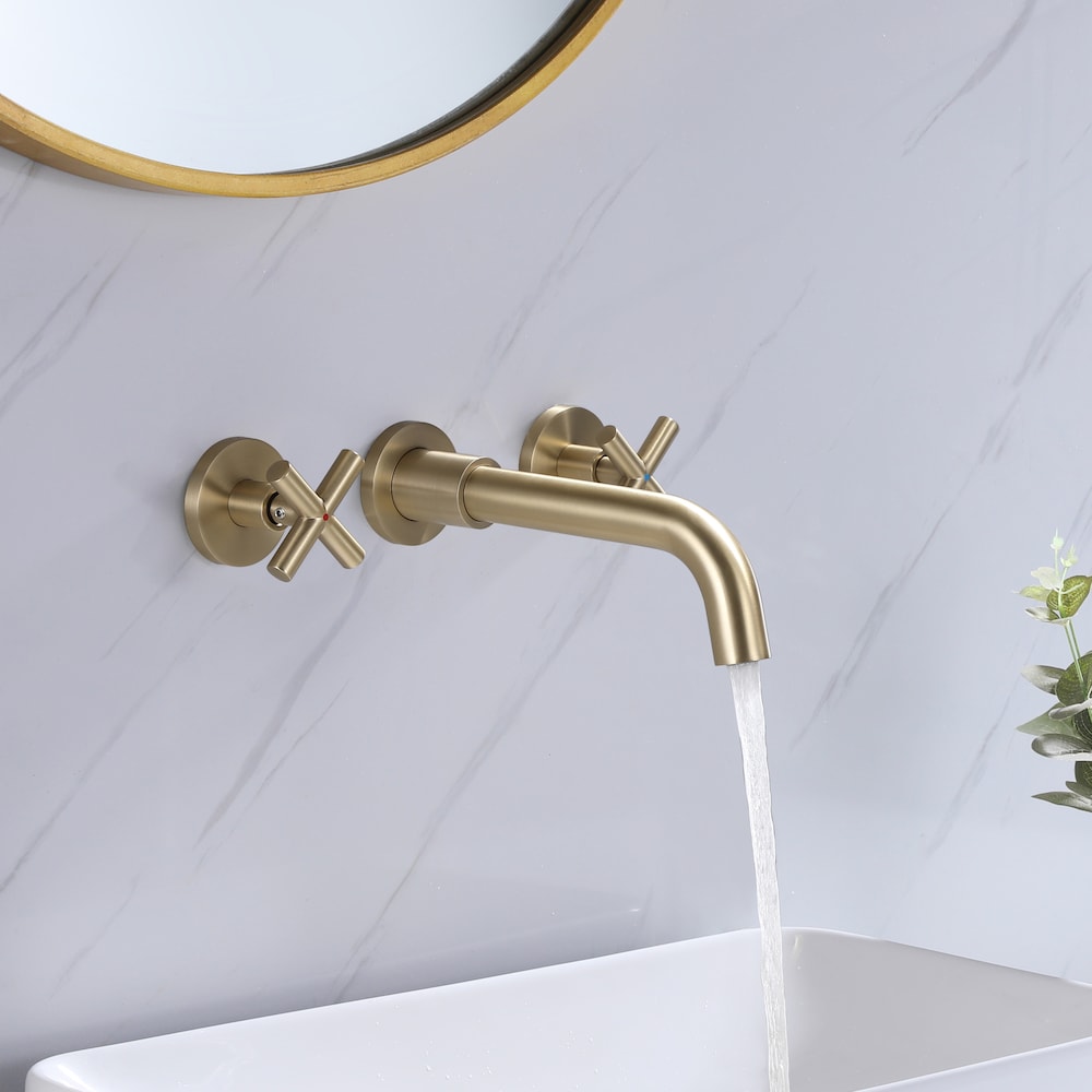 RZCJ8 Wall Mount Bathroom Sink Faucet with 2 Handle in Brushed Gold