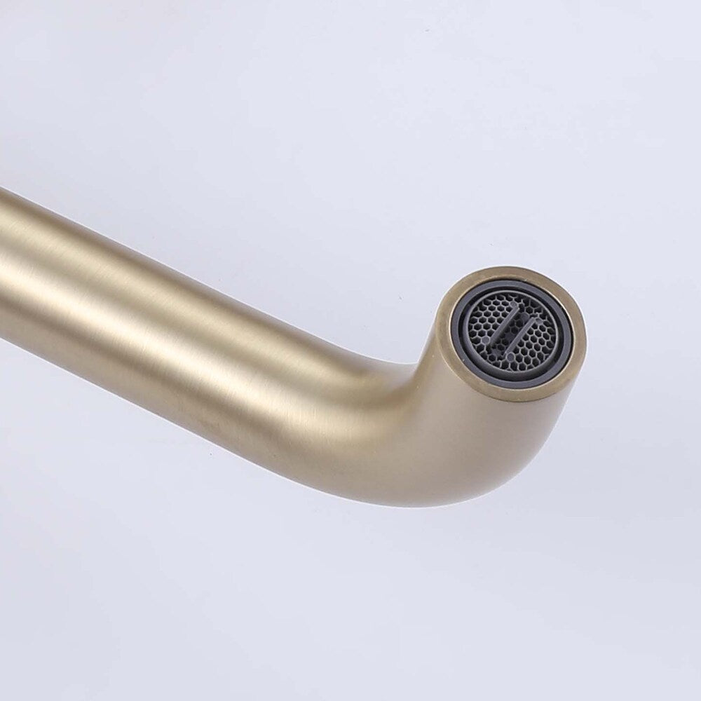 RZCJ8 Wall Mount Bathroom Sink Faucet with 2 Handle in Brushed Gold