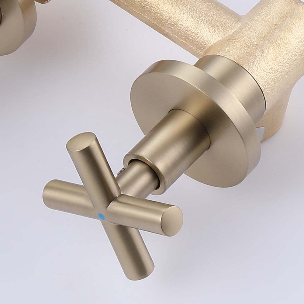RZCJ8 Wall Mount Bathroom Sink Faucet with 2 Handle in Brushed Gold
