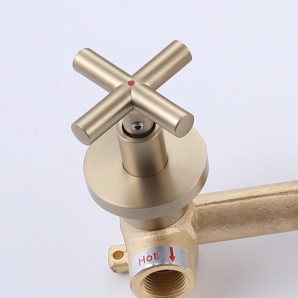 RZCJ8 Wall Mount Bathroom Sink Faucet with 2 Handle in Brushed Gold