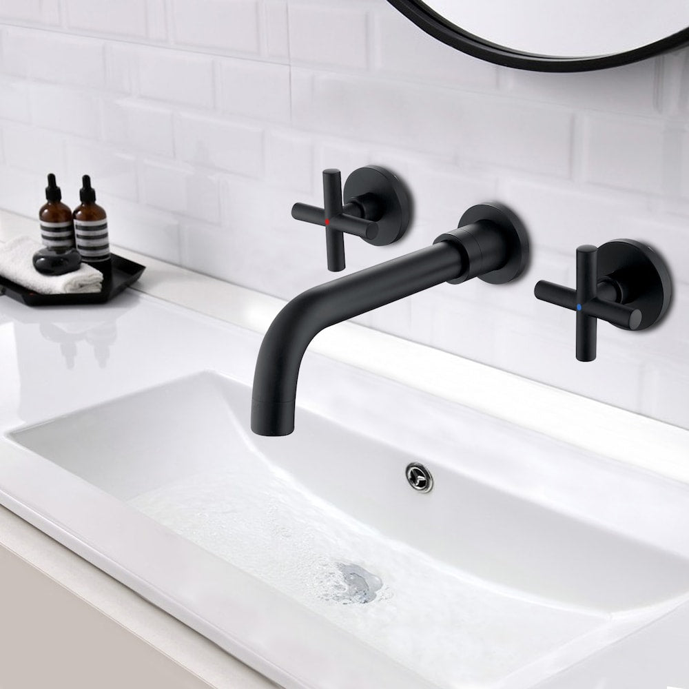 ZCJ8 Wall Mount Bathroom Sink Faucet with 2 Handle in Matte Black