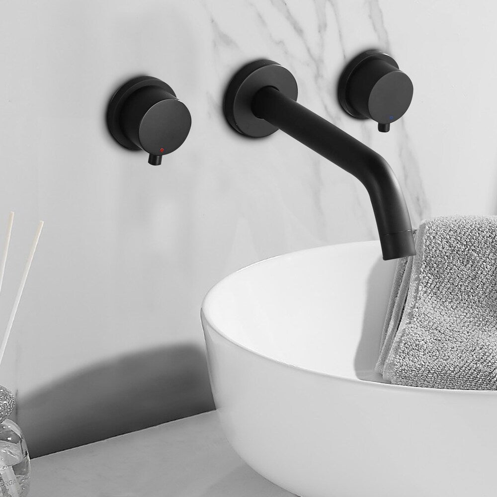 ZCJ10 Wall Mount Bathroom Sink Faucet with 2 Handle in Matte Black