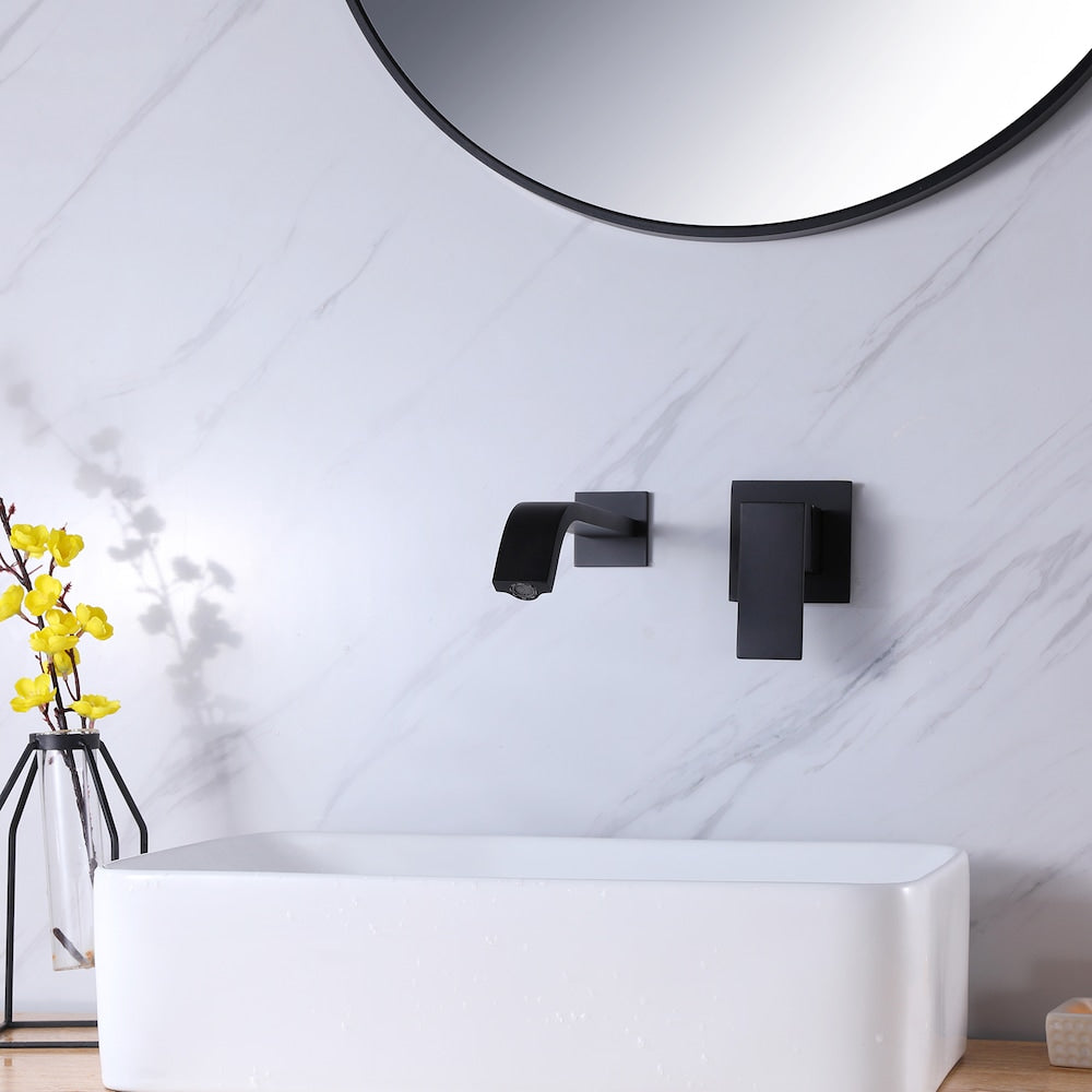 ZCJ11 Wall Mount Bathroom Sink Faucet with Single Handle in Matte Black