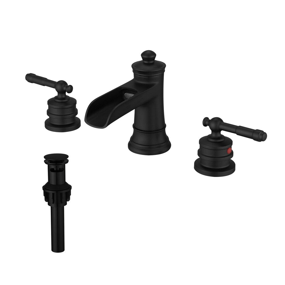 Nova 8 inches Double-Handle Vessel Sink Faucet with Pop-Up Drain in Matte Black