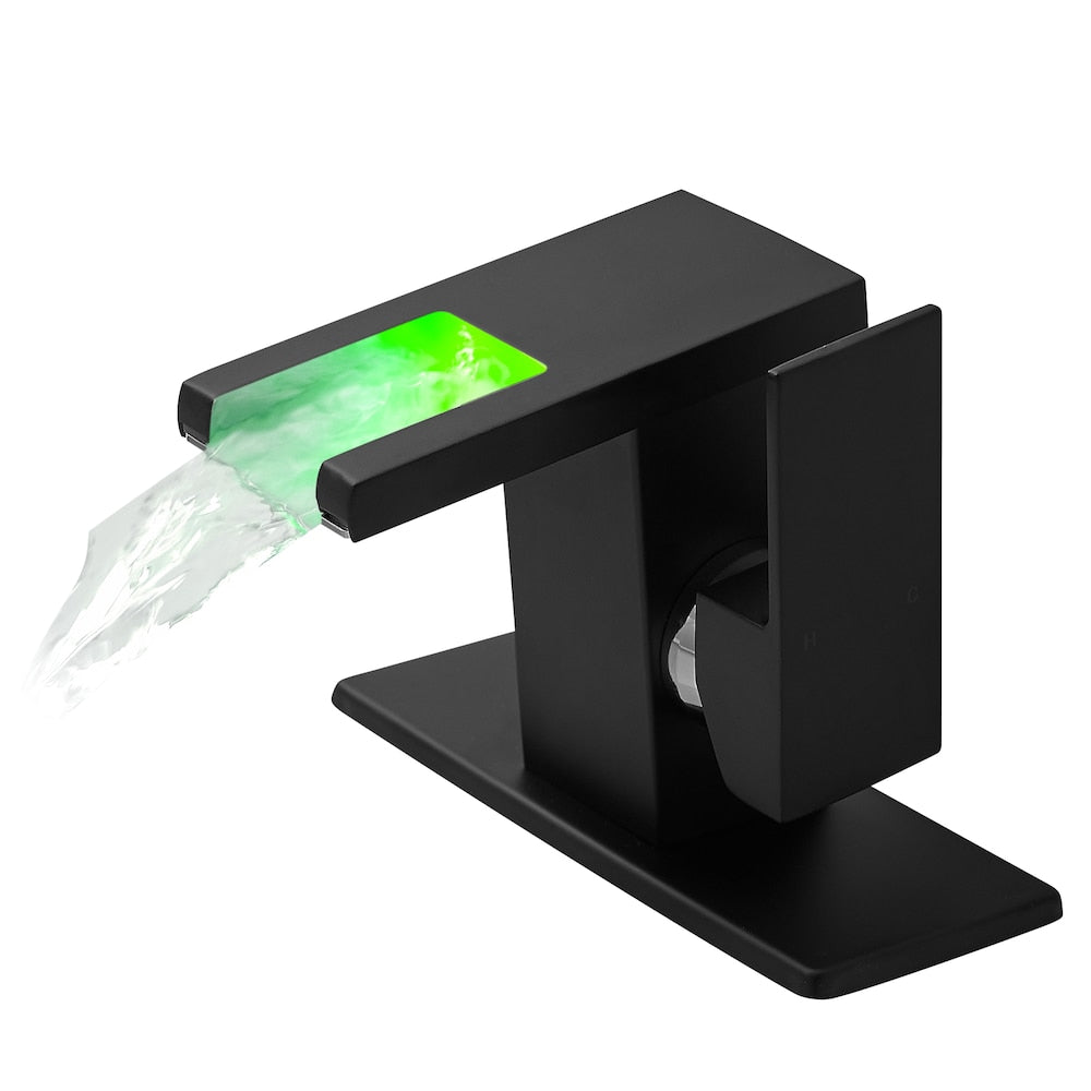 QZ10 Single Hole Bathroom Sink Faucet with LED Light in Matte Black