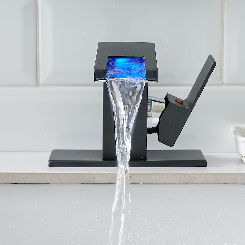 QZ10 Single Hole Bathroom Sink Faucet with LED Light in Matte Black