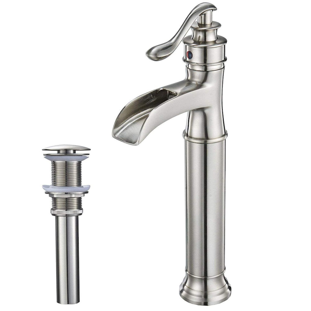 BZ2 Single Hole Bathroom Sink Faucet with Pop Up Drain in Brushed Nickel