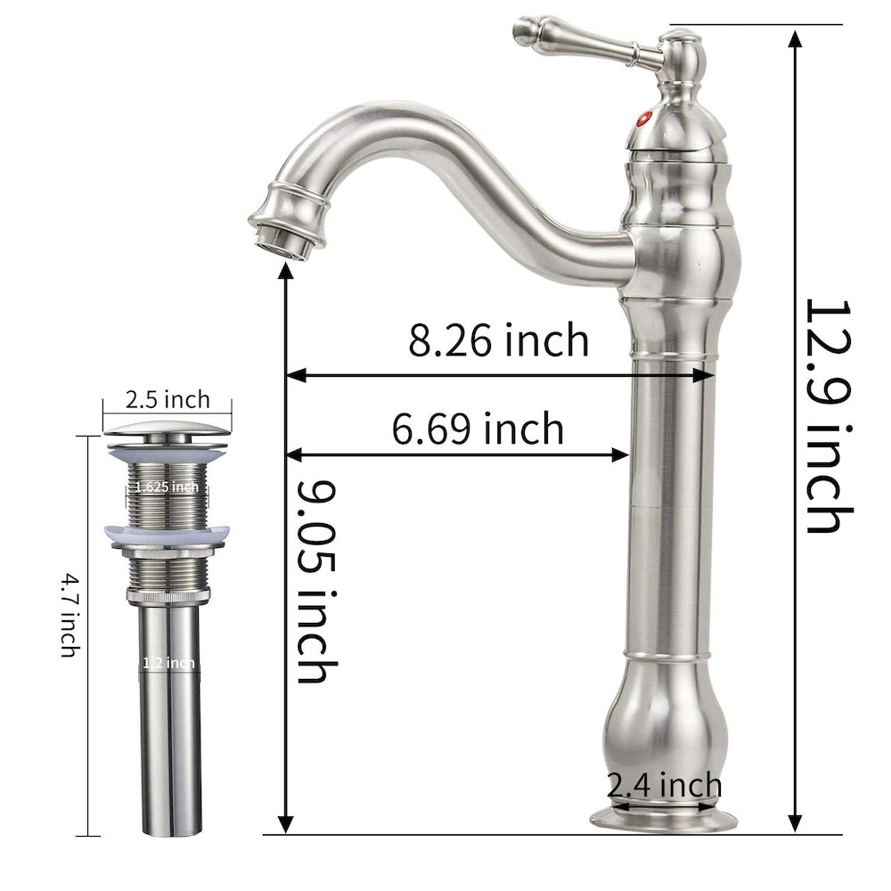 BZ4 Single Hole Bathroom Sink Faucet with Pop Up Drain in Brushed Nickel