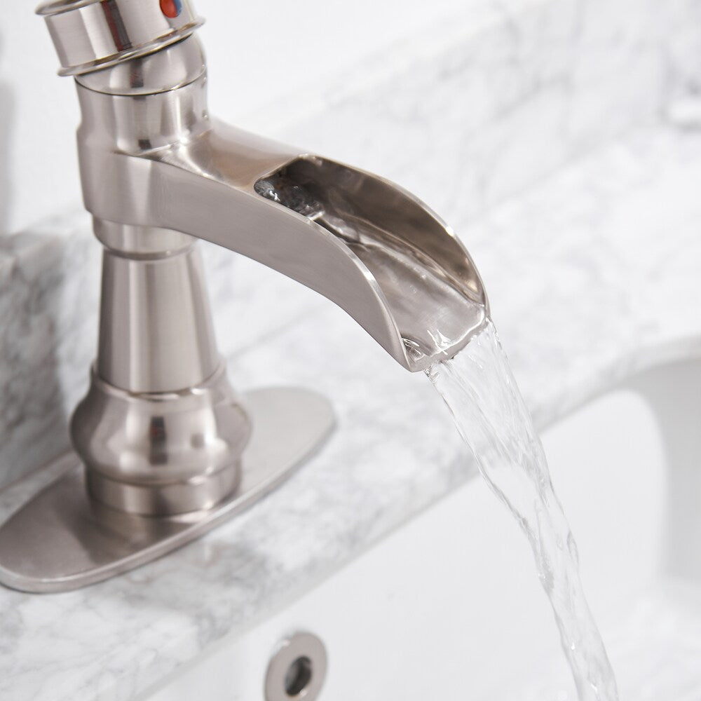 BZ6 Single Hole Bathroom Sink Faucet with Pop Up Drain in Brushed Nickel