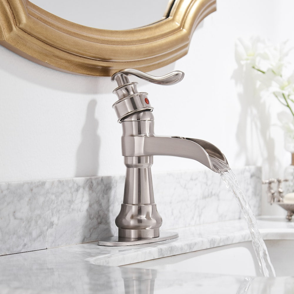 BZ6 Single Hole Bathroom Sink Faucet with Pop Up Drain in Brushed Nickel