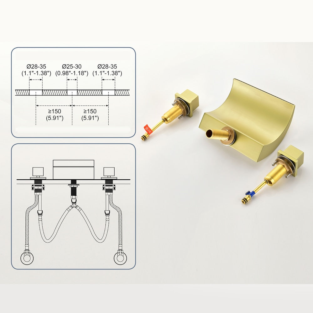 SZ3 8-inch Widespread Bathroom Sink Faucet in Brushed Gold