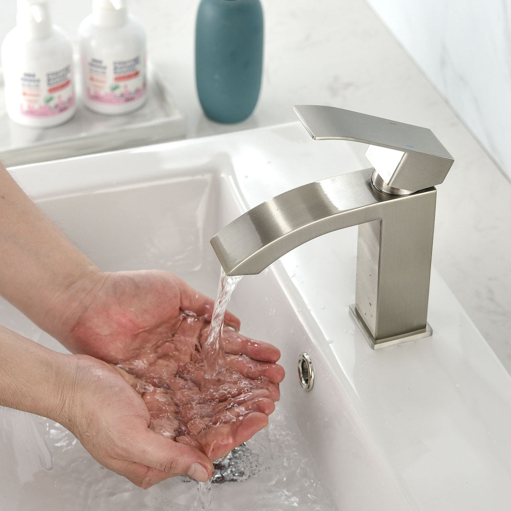 Aries Single Hole Bathroom Sink Faucet in Brushed Nickel