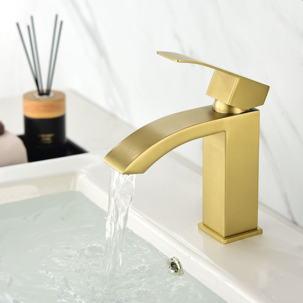 Aries Single Hole Bathroom Sink Faucet in Brushed Gold