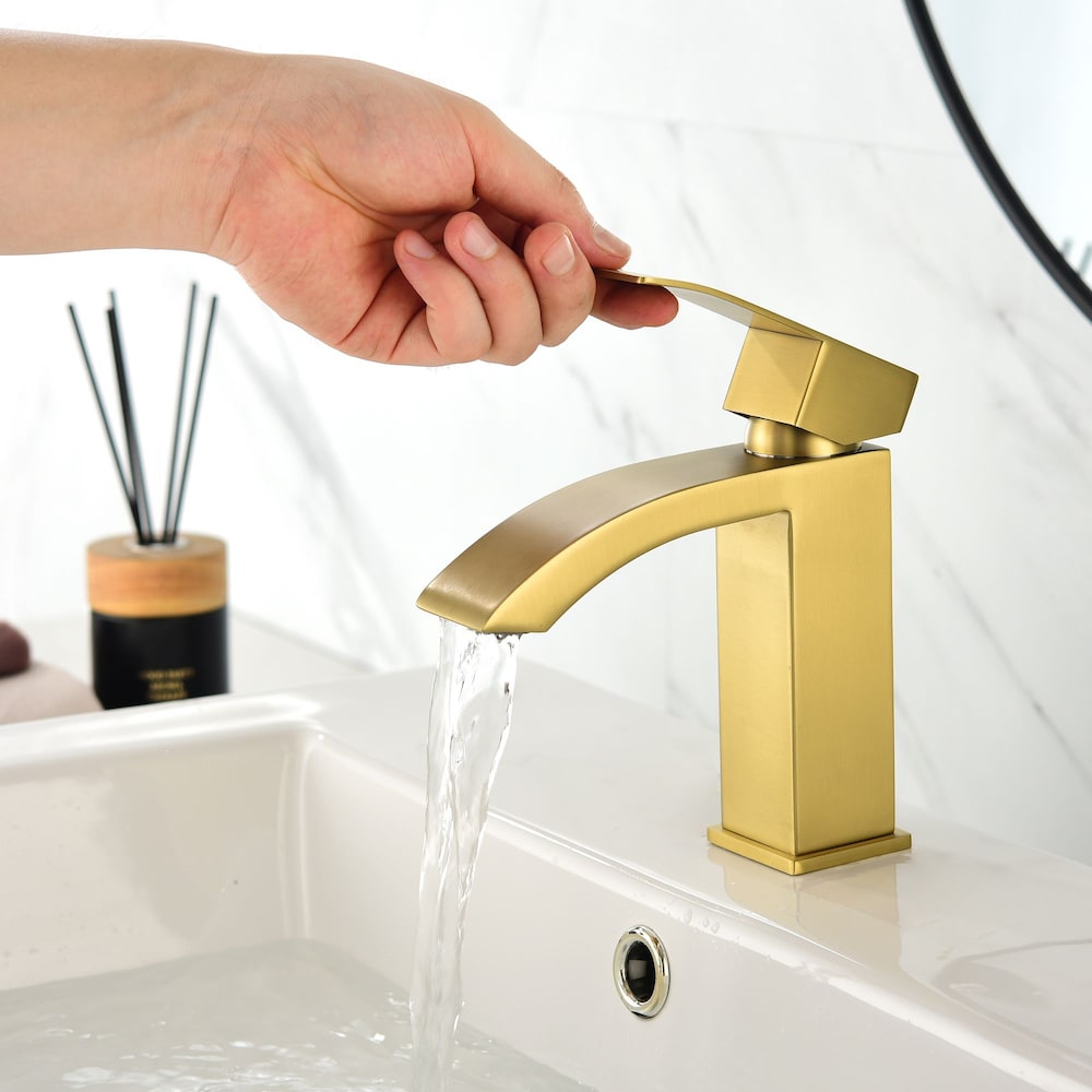 Aries Single Hole Bathroom Sink Faucet in Brushed Gold