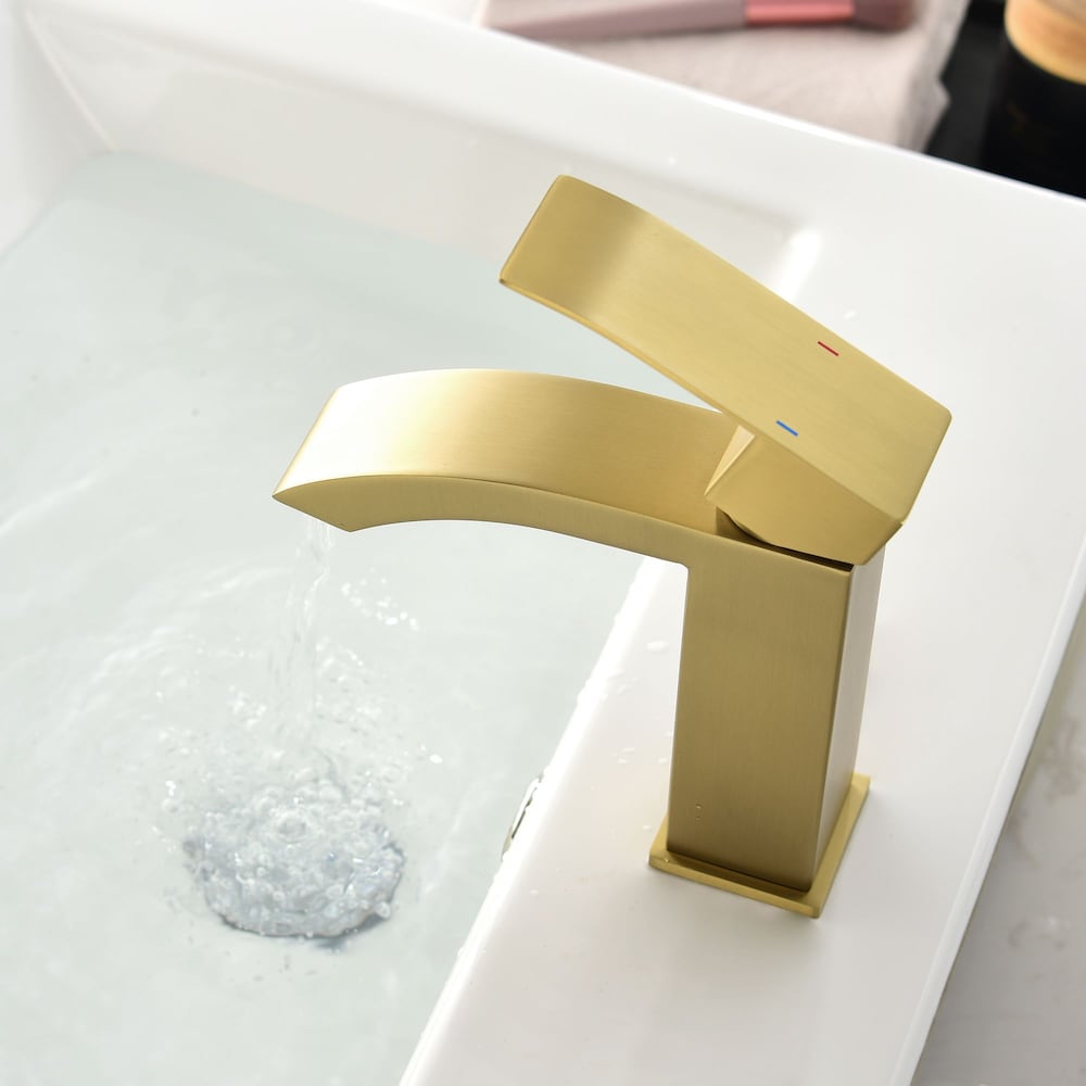 Aries Single Hole Bathroom Sink Faucet in Brushed Gold