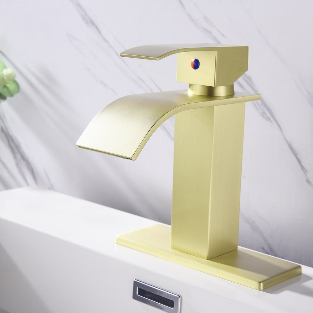 Sagittarius Single Hole Bathroom Sink Faucet in Brushed Gold