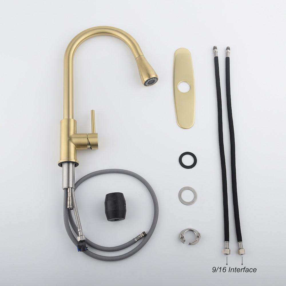 Orion Single-Handle Pull-Down Sprayer Kitchen Faucet with Deckplate in Brushed Gold