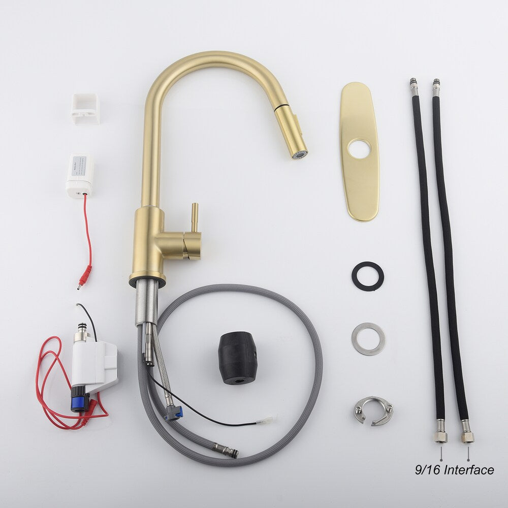 Pegasus Single-Handle Pull-Down Sprayer Kitchen Faucet with Deckplate in Brushed Gold