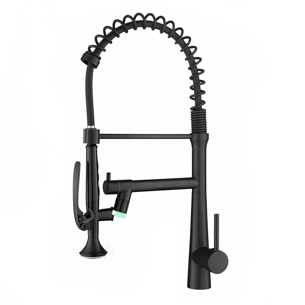 Harmony Double Handles Pull Down Sprayer Kitchen Faucet with LED Light in Black