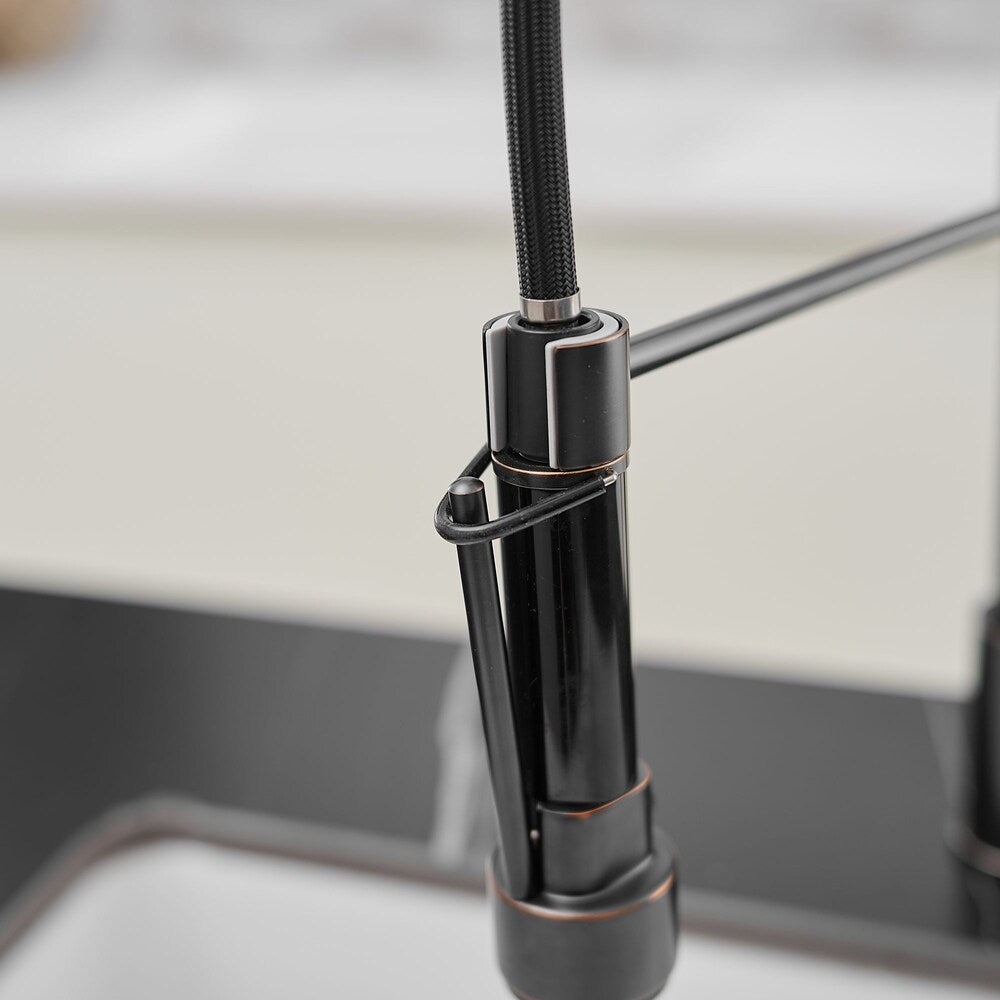 Luxe Double Handles Pull Down Sprayer Spring Kitchen Faucet in Oil Rubbed Bronze