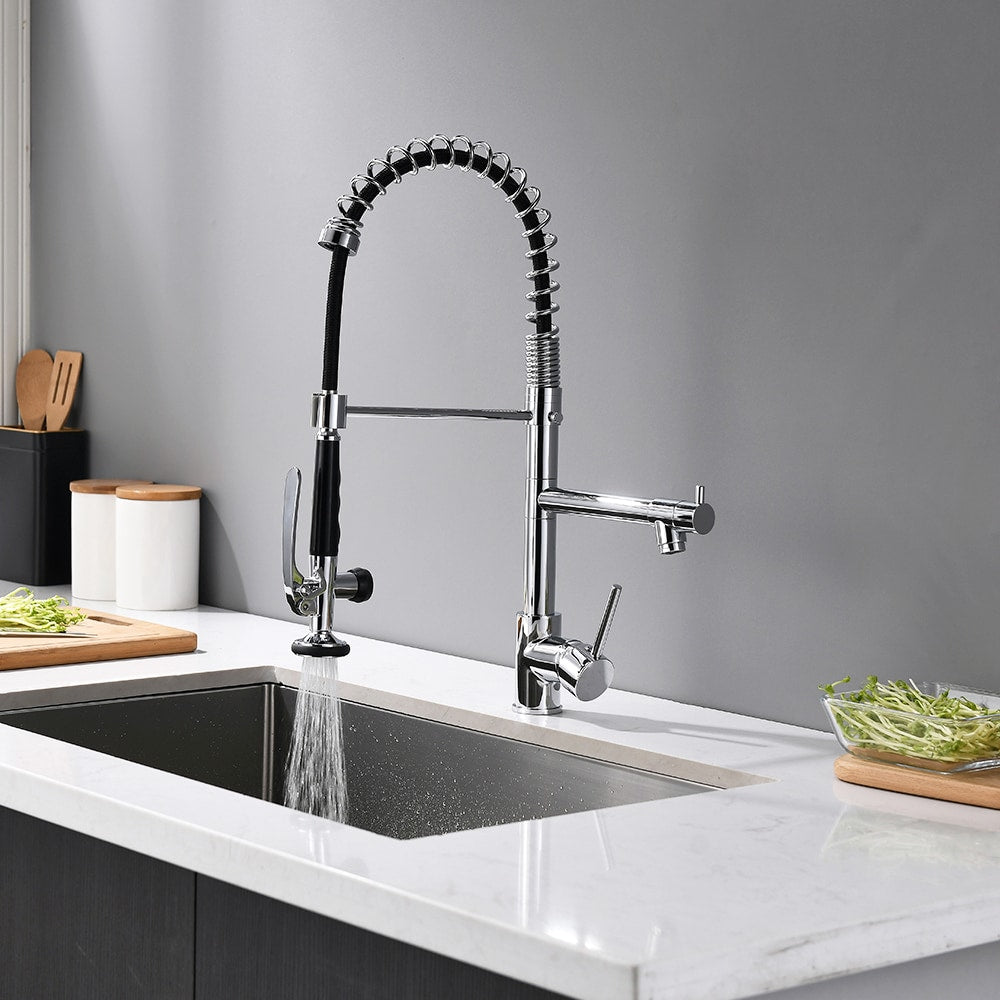 Stellar Double Handle Pull Down Kitchen Sink Faucet in Chrome