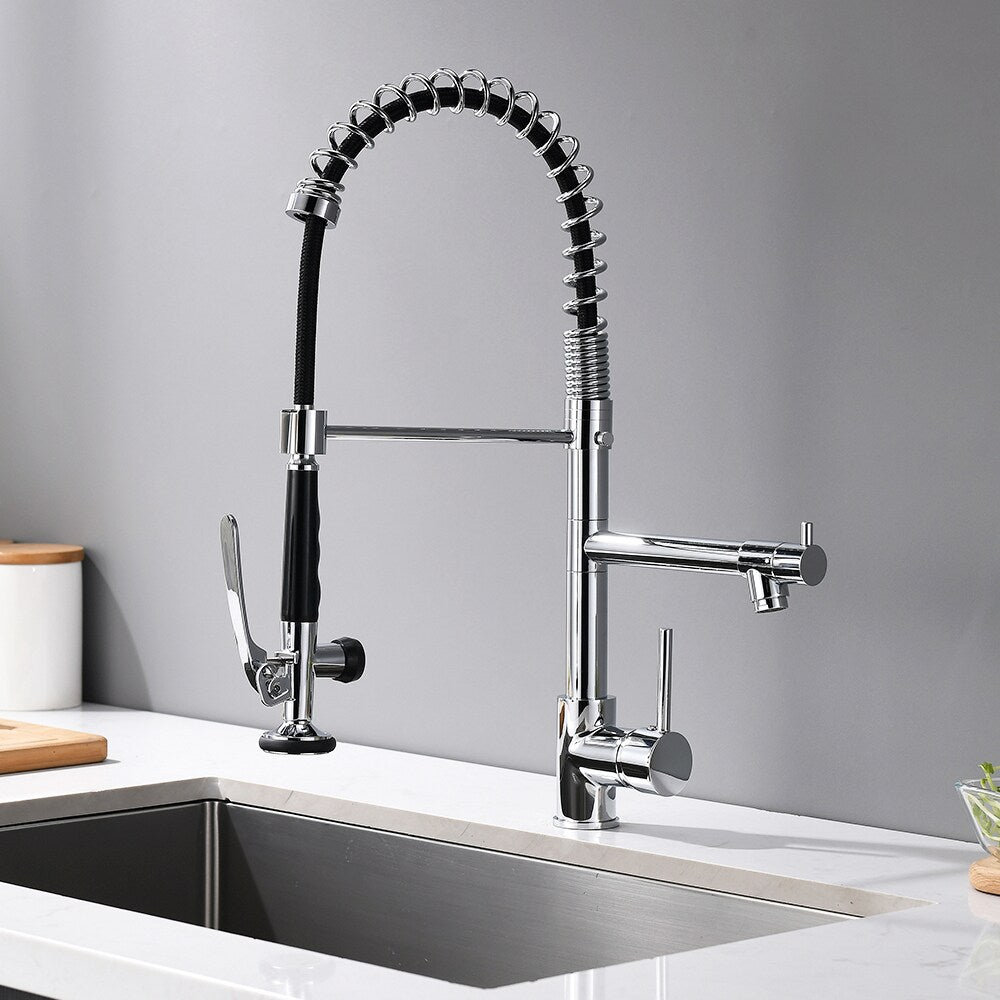 Stellar Double Handle Pull Down Kitchen Sink Faucet in Chrome