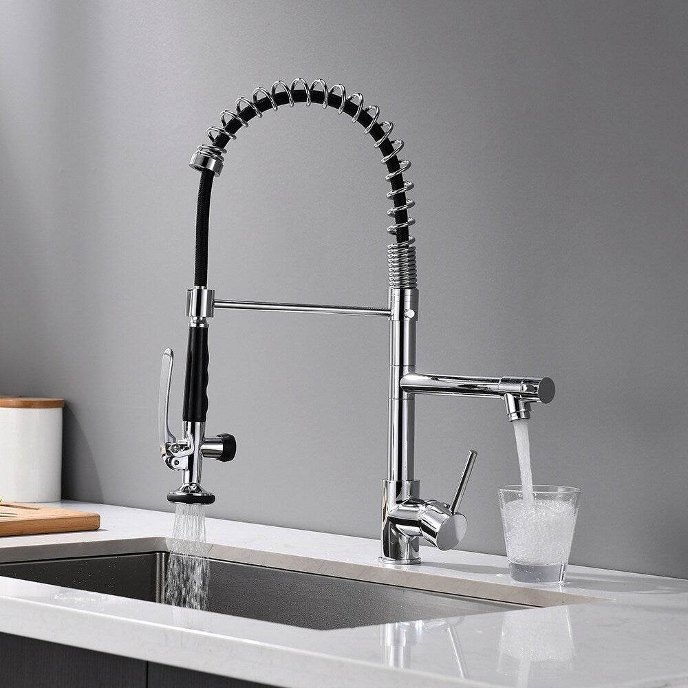 Stellar Double Handle Pull Down Kitchen Sink Faucet in Chrome
