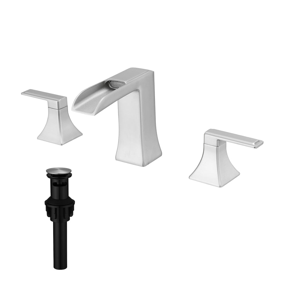 Pure Brushed Nickel 8 inches Double Handles Bathroom Faucet with Pop-Up Drain