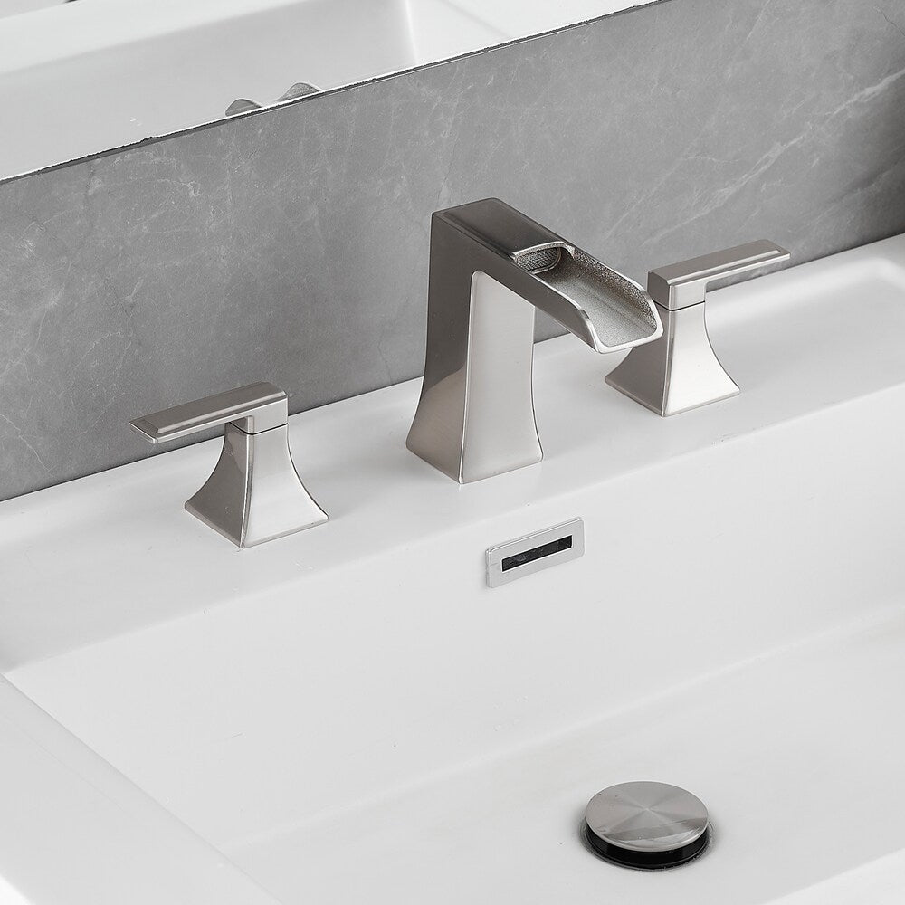 Pure Brushed Nickel 8 inches Double Handles Bathroom Faucet with Pop-Up Drain