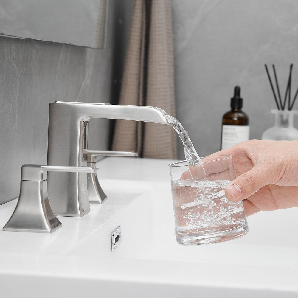 Pure Brushed Nickel 8 inches Double Handles Bathroom Faucet with Pop-Up Drain