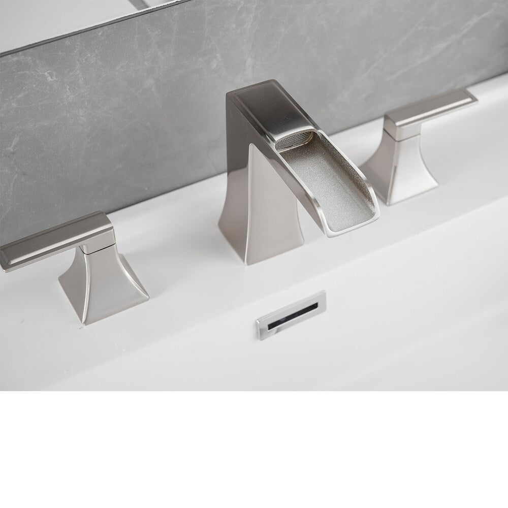 Pure Brushed Nickel 8 inches Double Handles Bathroom Faucet with Pop-Up Drain
