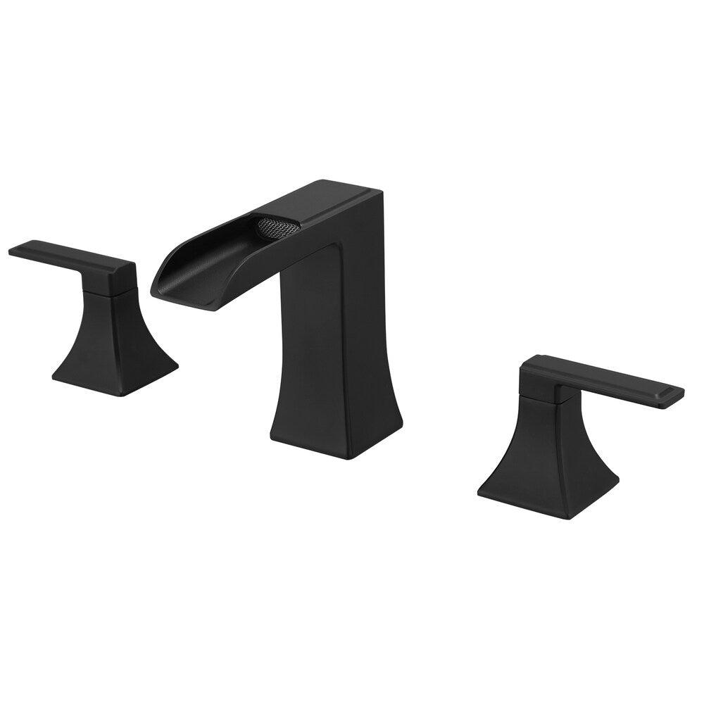 Pure Matte Black 8 inches Double Handles Bathroom Faucet with Pop-Up Drain