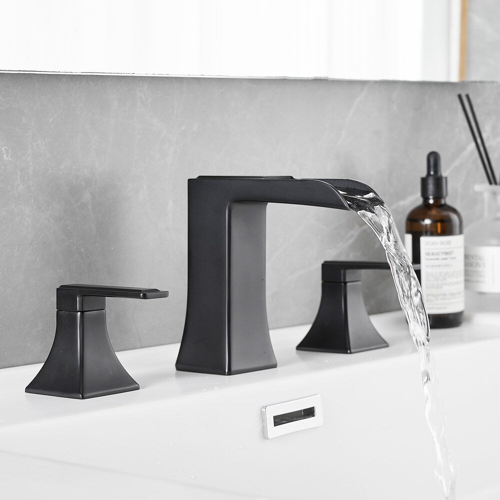 Pure Matte Black 8 inches Double Handles Bathroom Faucet with Pop-Up Drain