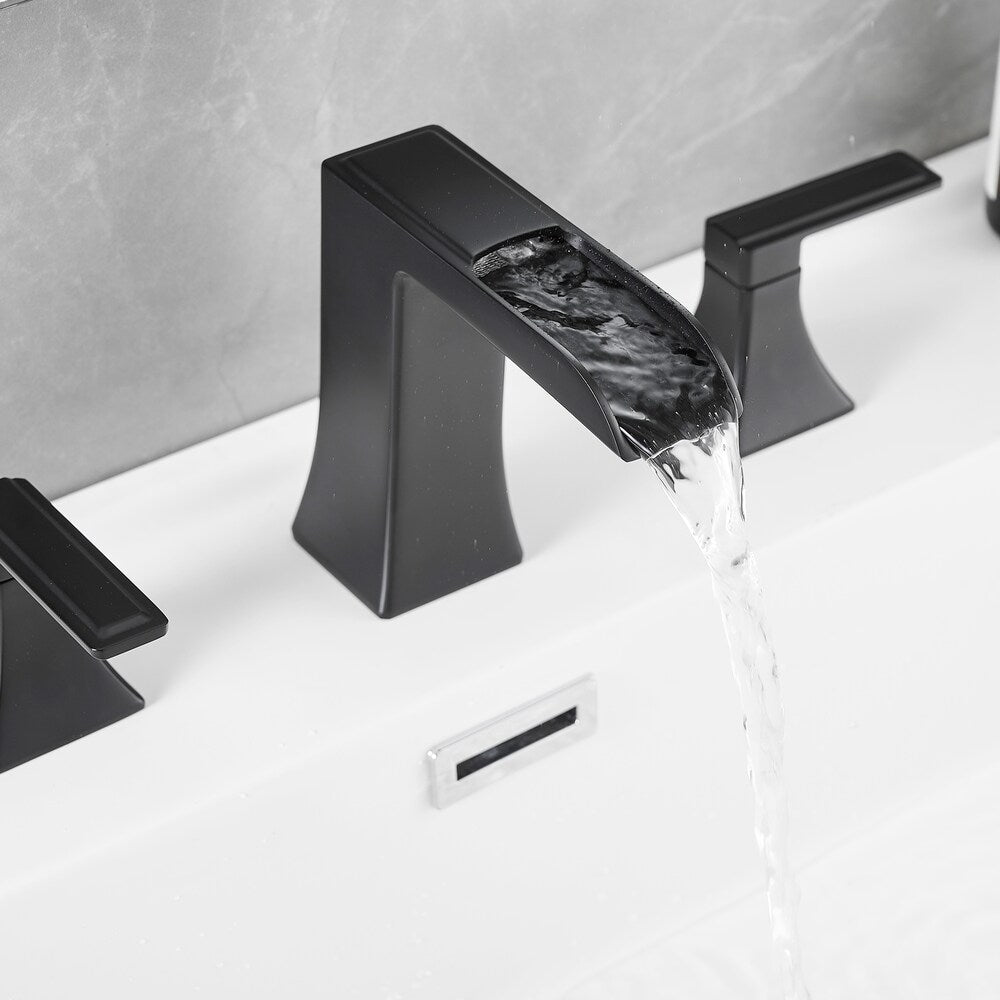 Pure Matte Black 8 inches Double Handles Bathroom Faucet with Pop-Up Drain