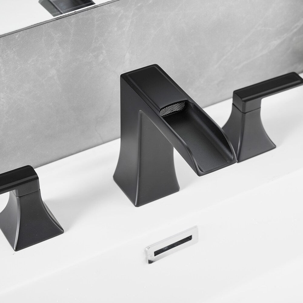 Pure Matte Black 8 inches Double Handles Bathroom Faucet with Pop-Up Drain