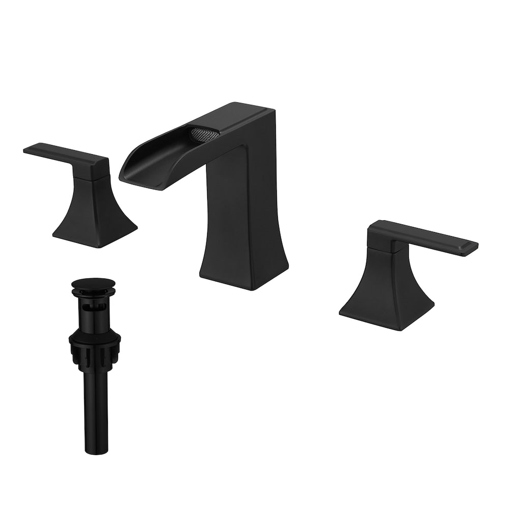 Pure Matte Black 8 inches Double Handles Bathroom Faucet with Pop-Up Drain