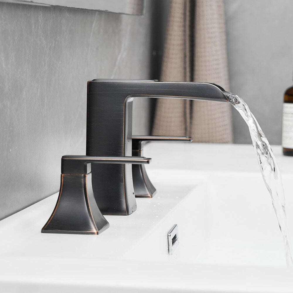 Pure Oil Rubbed Bronze 8 inches Double Handles Bathroom Faucet with Pop-Up Drain