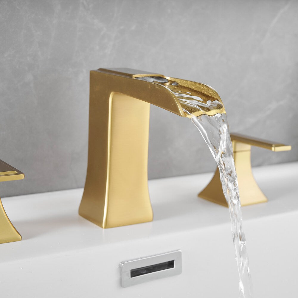 Pure Brushed Gold 8 inches Double Handles Bathroom Faucet with Pop-Up Drain