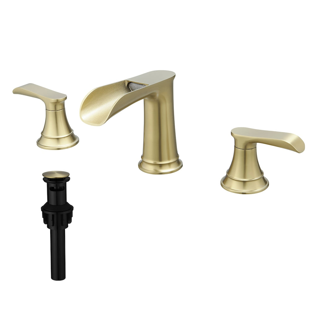 Classic Brushed Gold 8 inches Widespread 2-Handle Bathroom Faucet with Pop-Up Drain