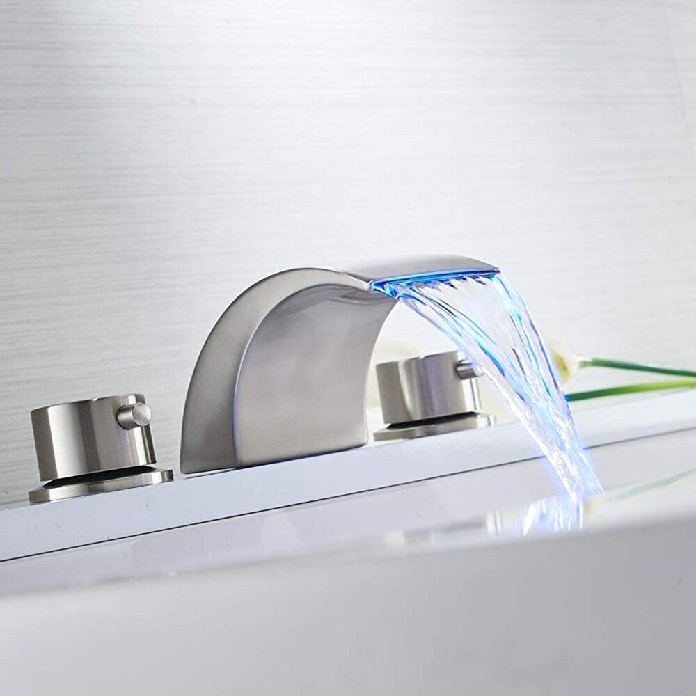 Inspire 8 inch Widespread 2-Handle Widespread Waterfall Bathroom Faucet in Brushed Nickel
