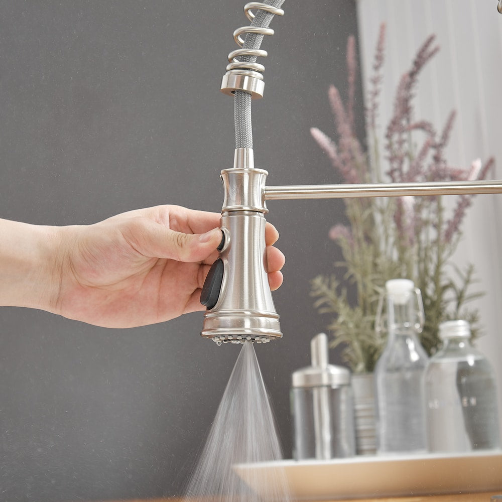 Pioneer Single-Handle Pull-Down Sprayer  3 Spray Kitchen Faucet in Brushed Nickel