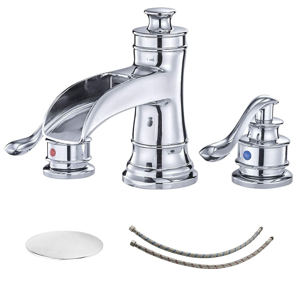 Vogue Chrome 8 inch Waterfall Widespread 2-Handle Bathroom Faucet With Pop-up Drain