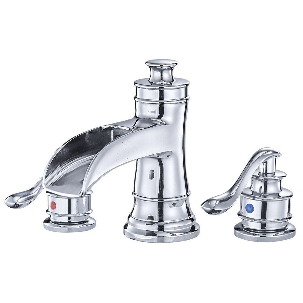 Vogue Chrome 8 inch Waterfall Widespread 2-Handle Bathroom Faucet With Pop-up Drain