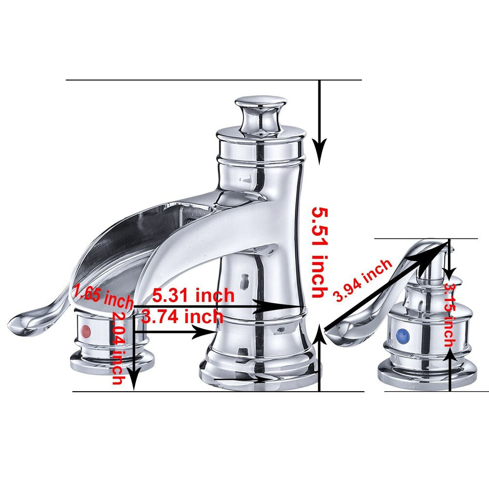 Vogue Chrome 8 inch Waterfall Widespread 2-Handle Bathroom Faucet With Pop-up Drain